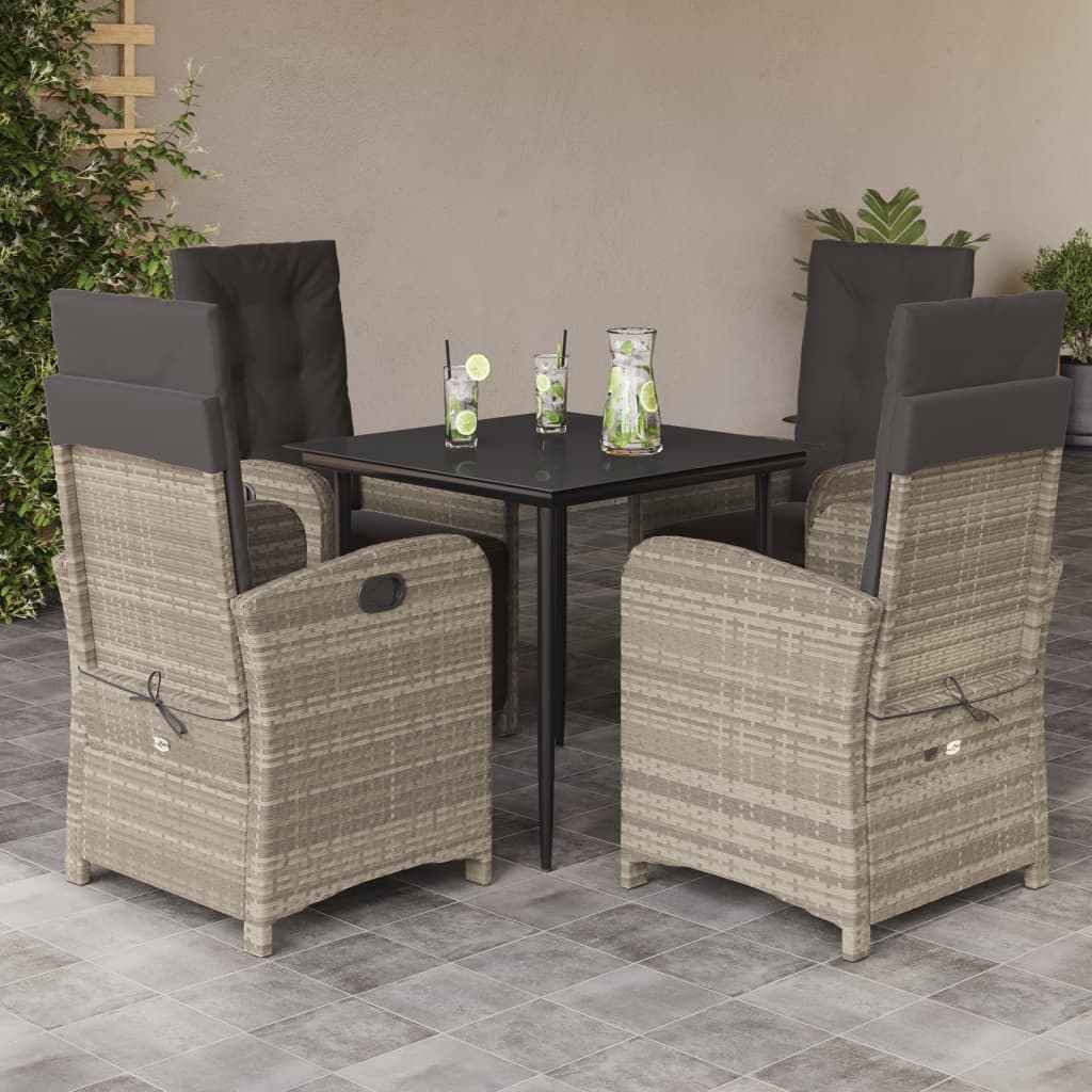 vidaXL 5-tlg. Garten-Essgruppe mit Kissen Hellgrau Poly Rattan