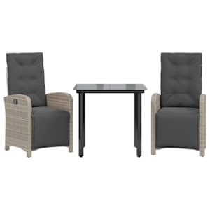 3dílný bistro set s poduškami světle šedý polyratan - obrázek 2