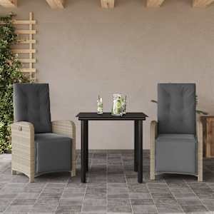 3dílný bistro set s poduškami světle šedý polyratan - obrázek 1