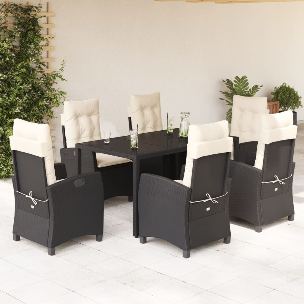 imagem de vidaXL 7 pcs conjunto de jantar p/ jardim c/ almofadões vime PE preto1