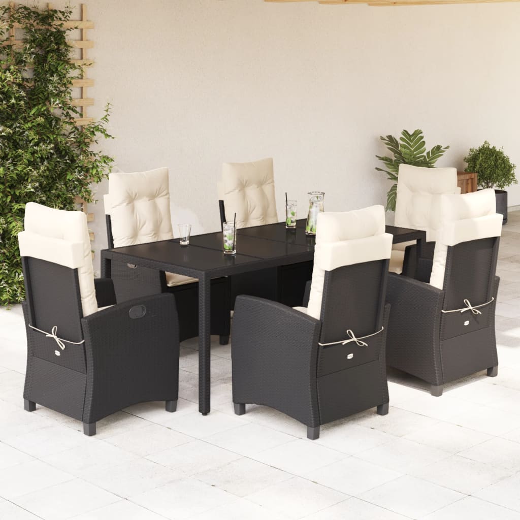 vidaXL Set mobilier de grădină cu perne, 7 piese, negru, poliratan