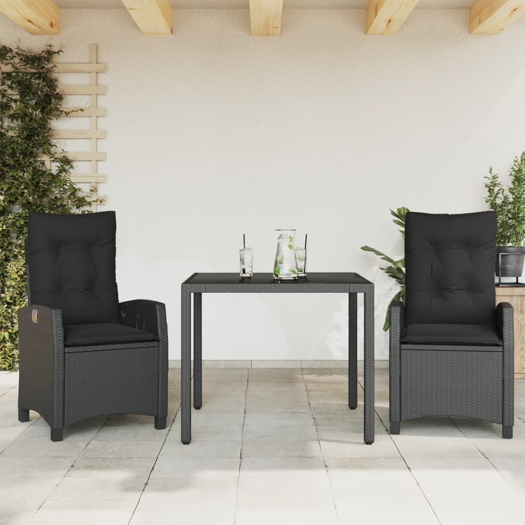 vidaXL Set mobilier de grădină cu perne, 3 piese, negru, poliratan