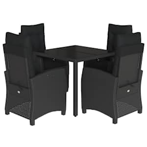 5dílný zahradní jídelní set s poduškami černý polyratan - obrázek 2