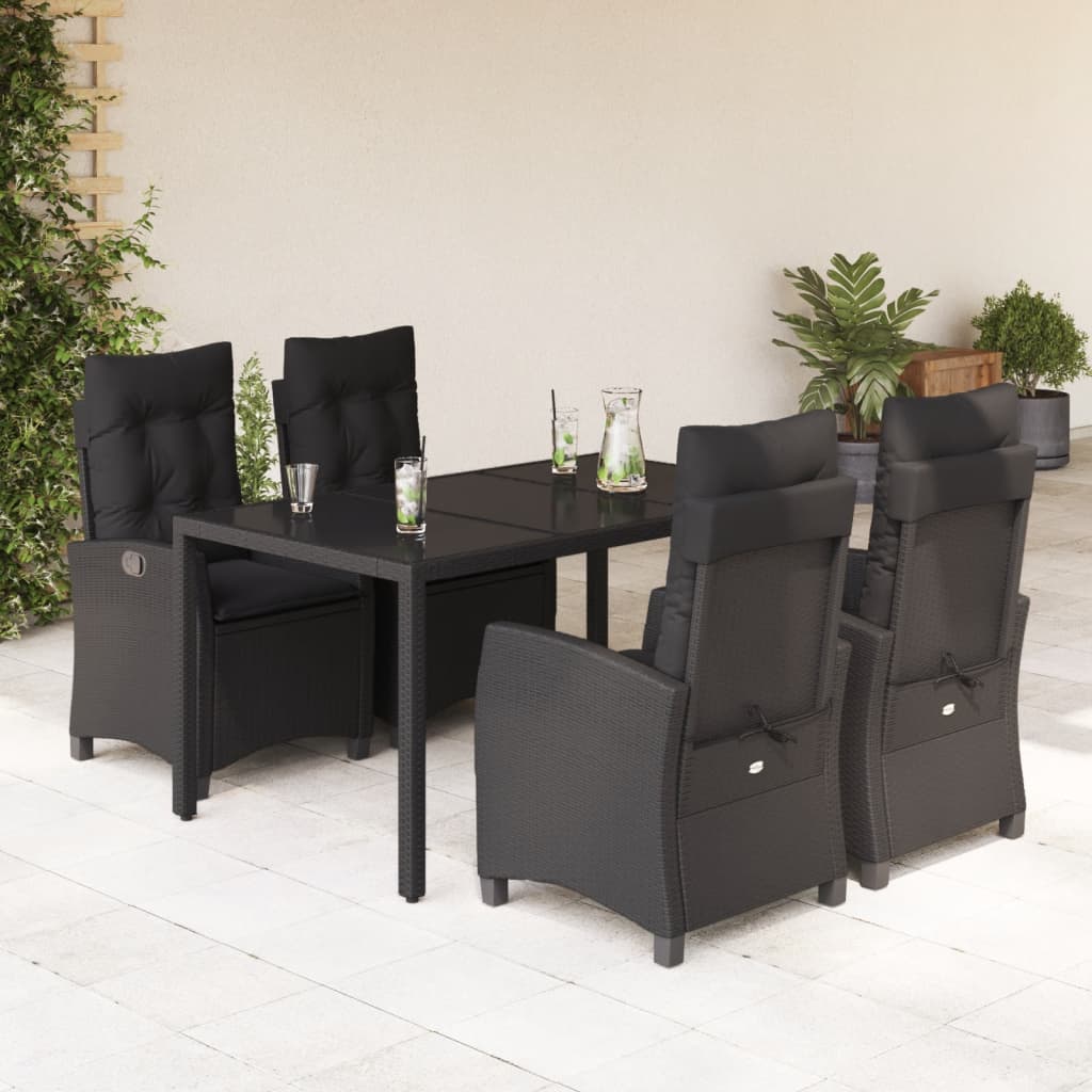 5-tlg. Garten-Essgruppe mit Kissen Schwarz Poly Rattan