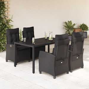 Vrtna jedilna garnitura 5-delna z blazinami črn poli ratan