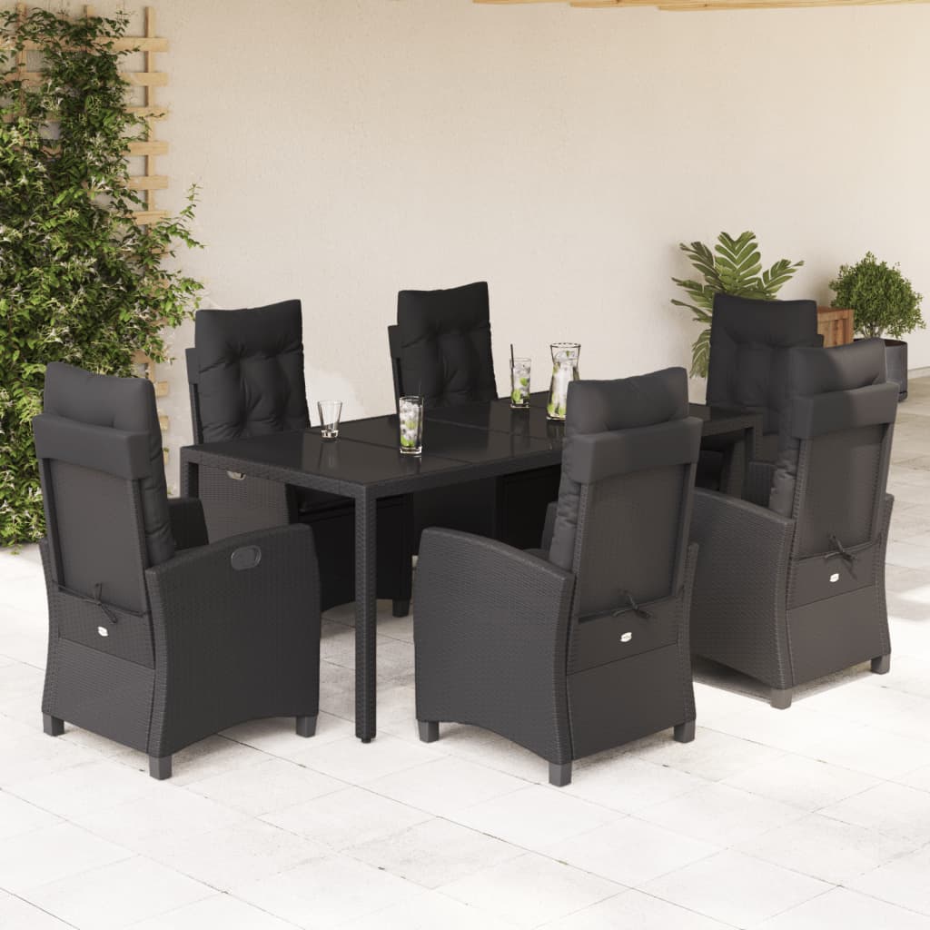 vidaXL Set mobilier de grădină cu perne, 7 piese, negru, poliratan