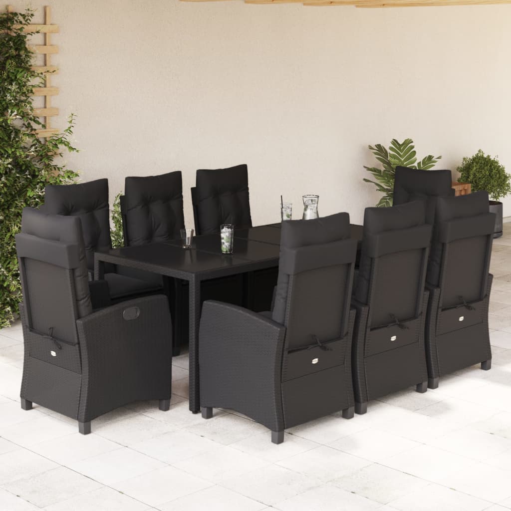 imagem de vidaXL 9 pcs conjunto de jantar p/ jardim c/ almofadões vime PE preto1