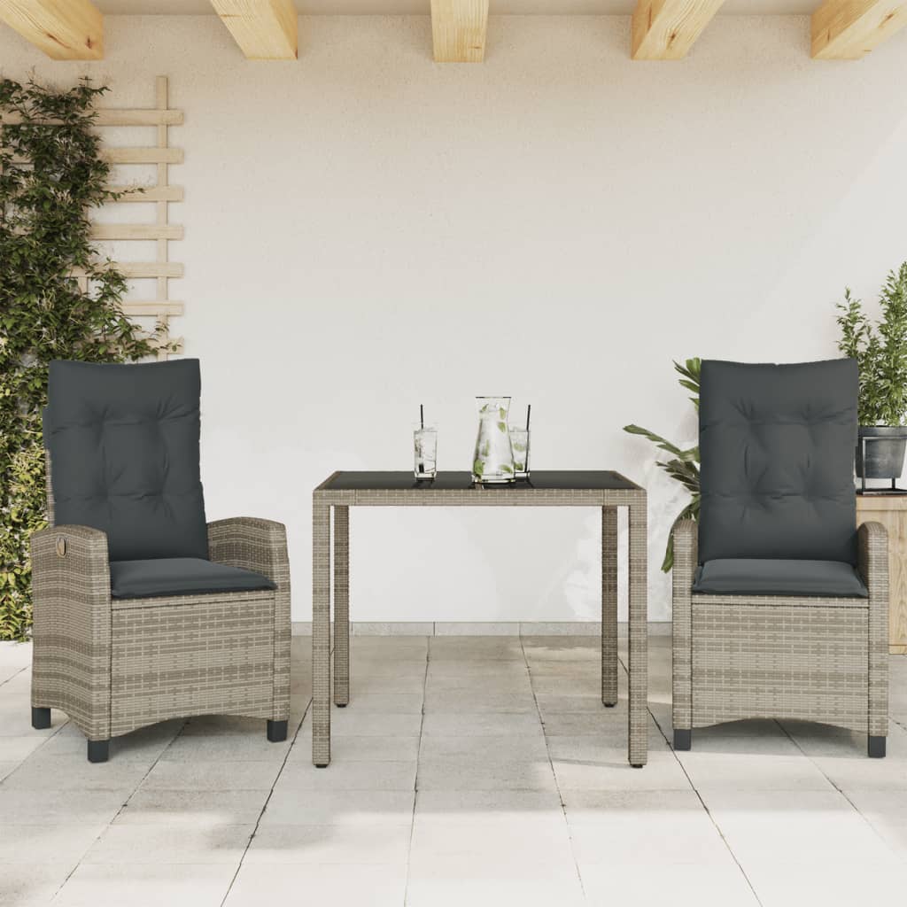 vidaXL 3-tlg. Garten-Essgruppe mit Kissen Grau Poly Rattan