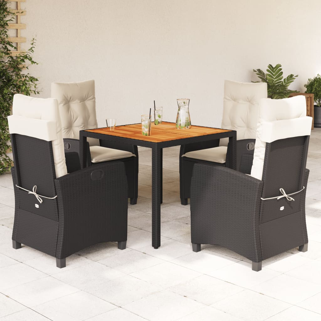 vidaXL Set mobilier de grădină cu perne, 5 piese, negru, poliratan