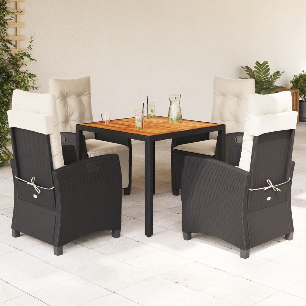 vidaXL Set mobilier de grădină cu perne, 5 piese, negru, poliratan