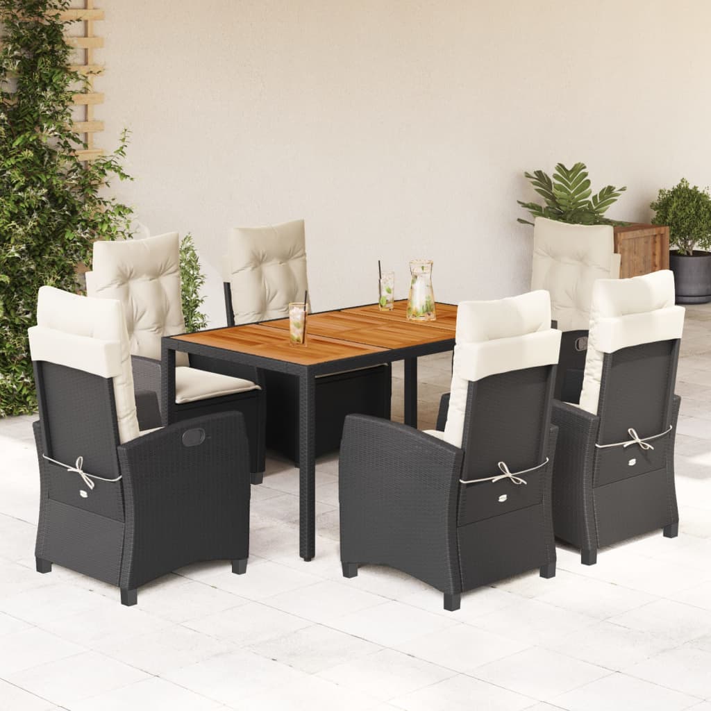 vidaXL 7-tlg. Garten-Essgruppe mit Kissen Schwarz Poly Rattan