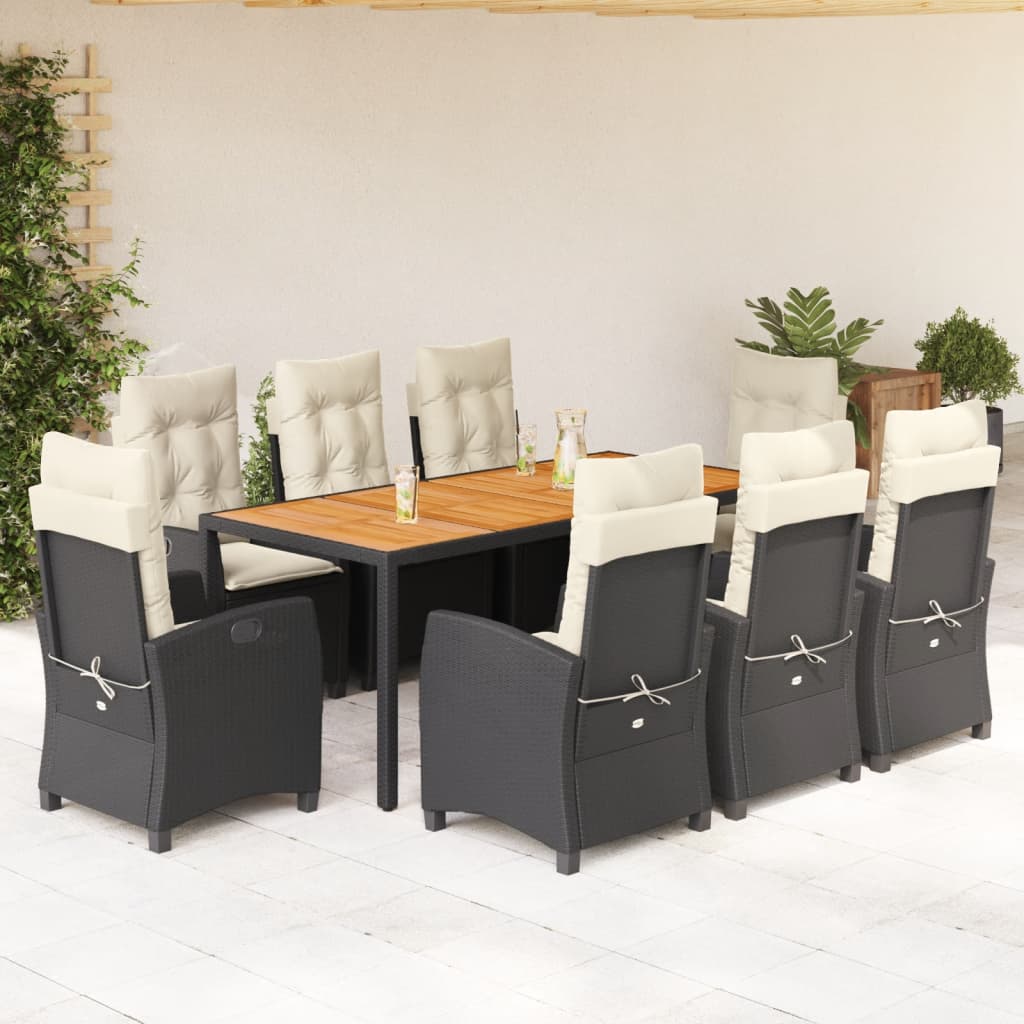 vidaXL Set mobilier de grădină cu perne, 9 piese, negru, poliratan