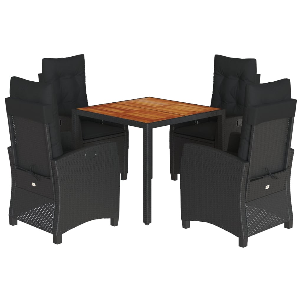 vidaXL Set mobilier de grădină cu perne, 5 piese, negru, poliratan