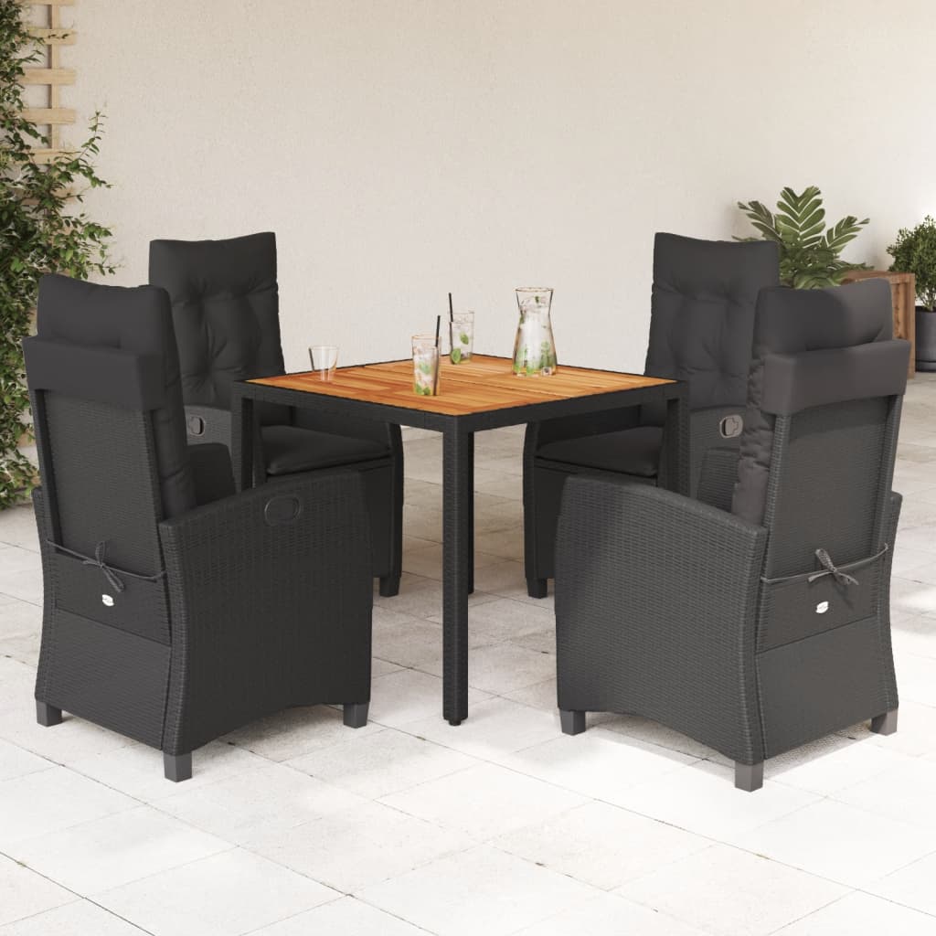 vidaXL Set mobilier de grădină cu perne, 5 piese, negru, poliratan