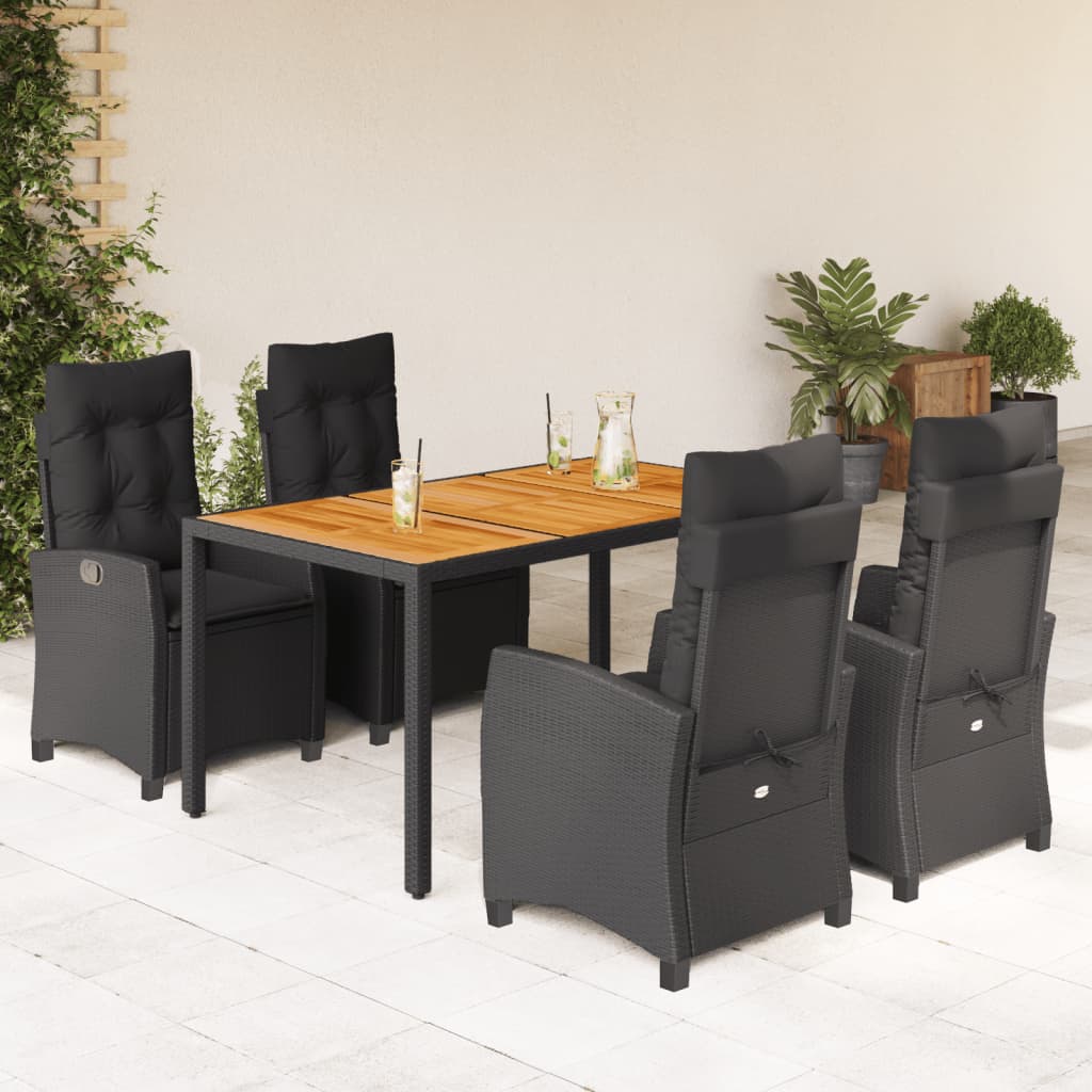 vidaXL 5-tlg. Garten-Essgruppe mit Kissen Schwarz Poly Rattan