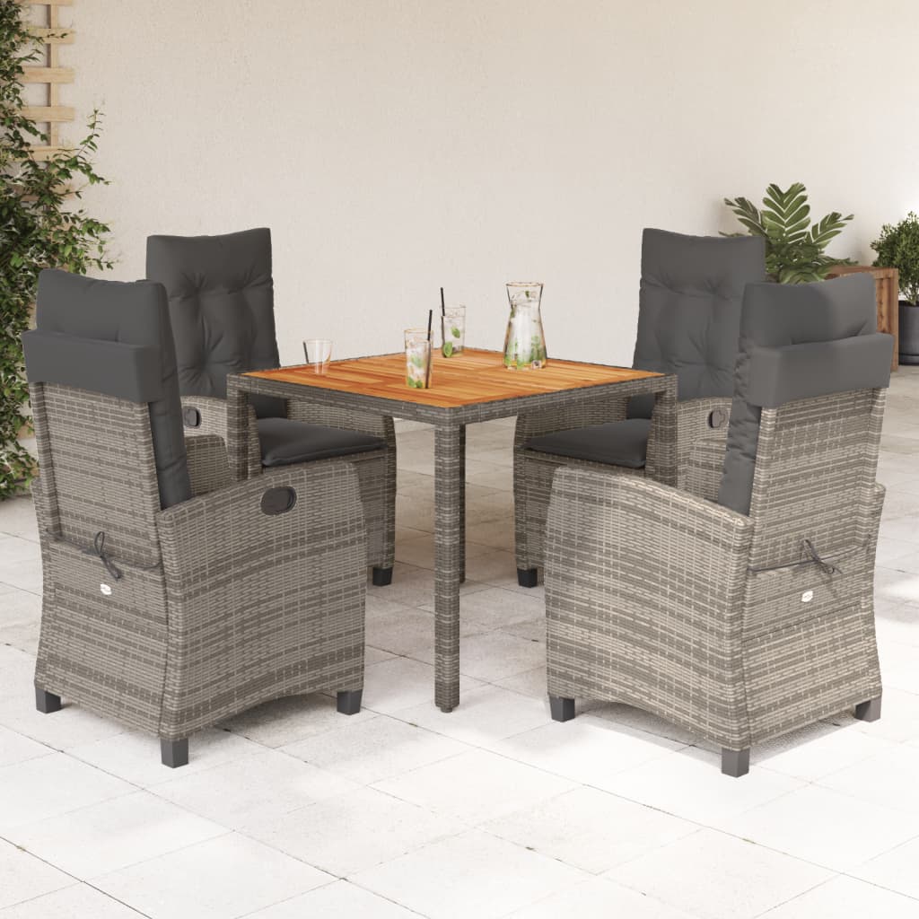 vidaXL 5-tlg. Garten-Essgruppe mit Kissen Grau Poly Rattan