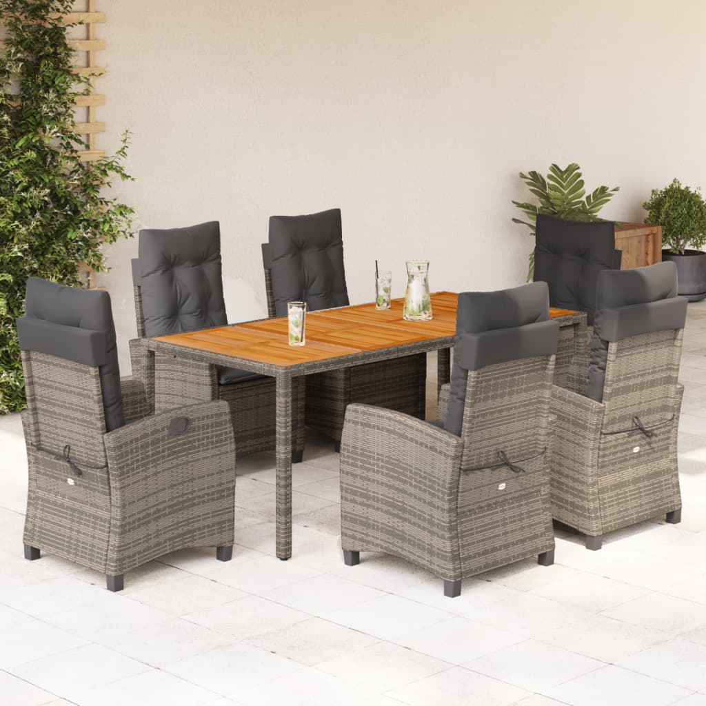 imagem de vidaXL 7 pcs conjunto de jantar p/ jardim c/ almofadões vime PE cinza2