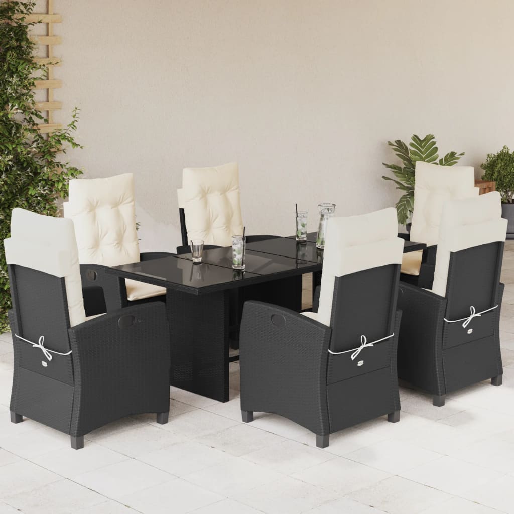 vidaXL Set mobilier de grădină cu perne, 7 piese, negru, poliratan