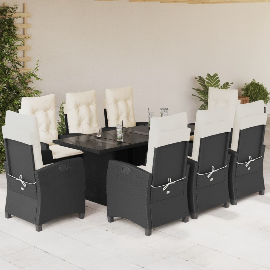 vidaXL Set mobilier de grădină cu perne, 9 piese, negru, poliratan