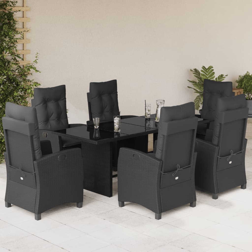 vidaXL Set mobilier de grădină cu perne, 7 piese, negru, poliratan