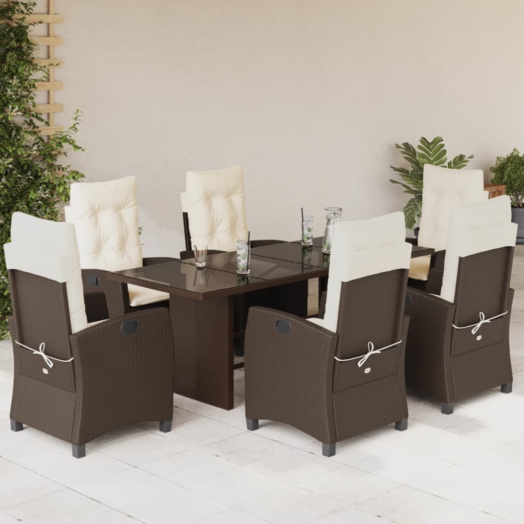 vidaXL 7-tlg. Garten-Essgruppe mit Kissen Braun Poly Rattan