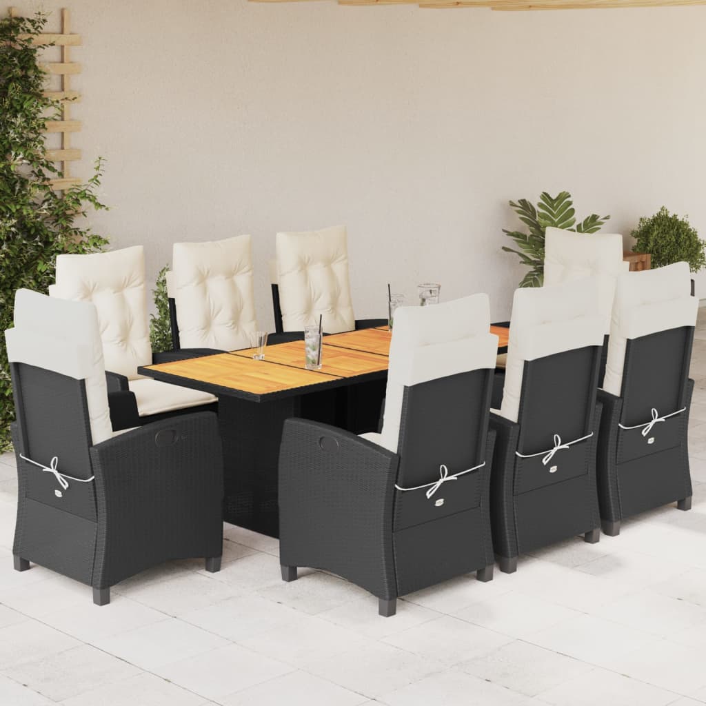 vidaXL Set mobilier de grădină cu perne, 9 piese, negru, poliratan