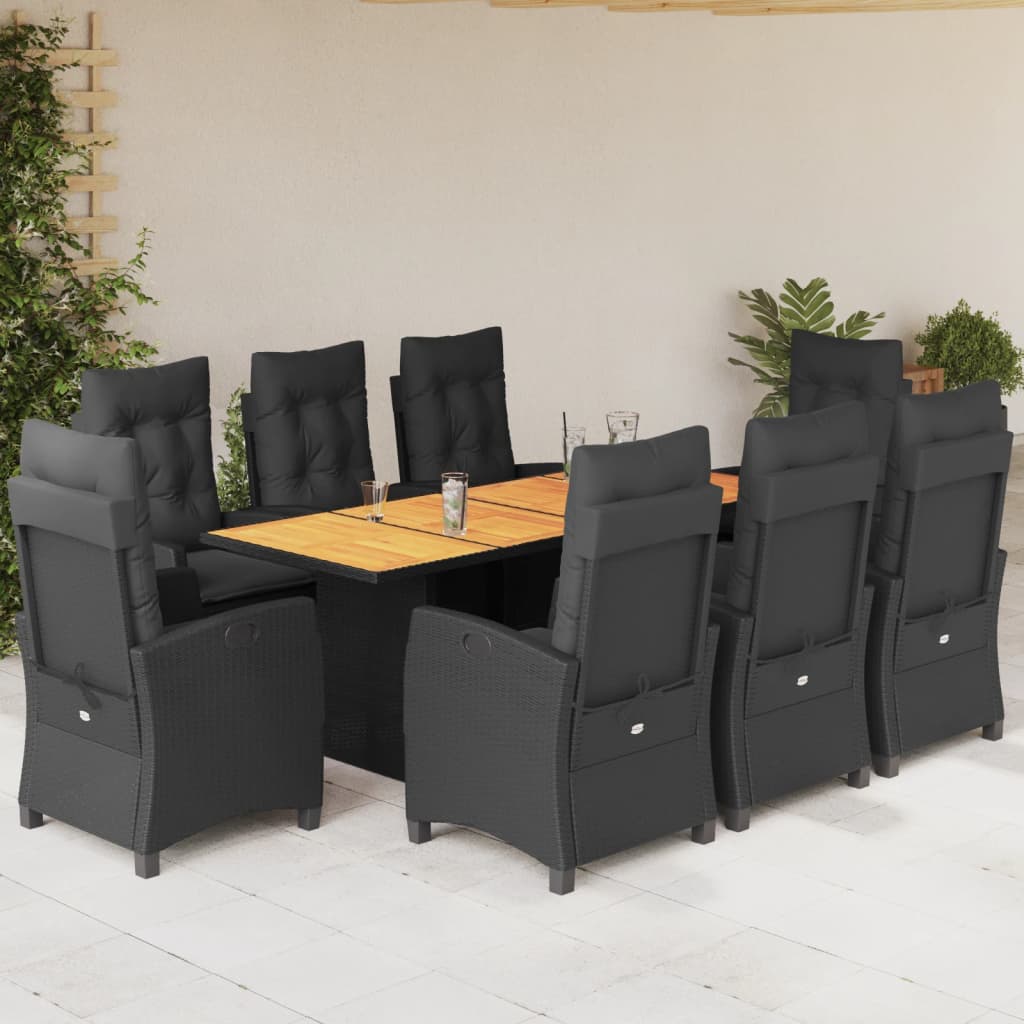 vidaXL Set mobilier de grădină cu perne, 9 piese, negru, poliratan