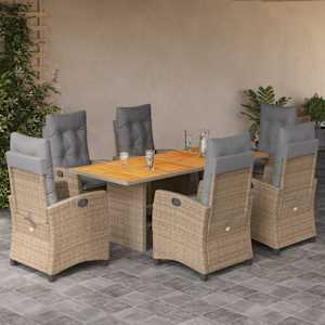 Vrtna jedilna garnitura 7-delna z blazinami bež poli ratan