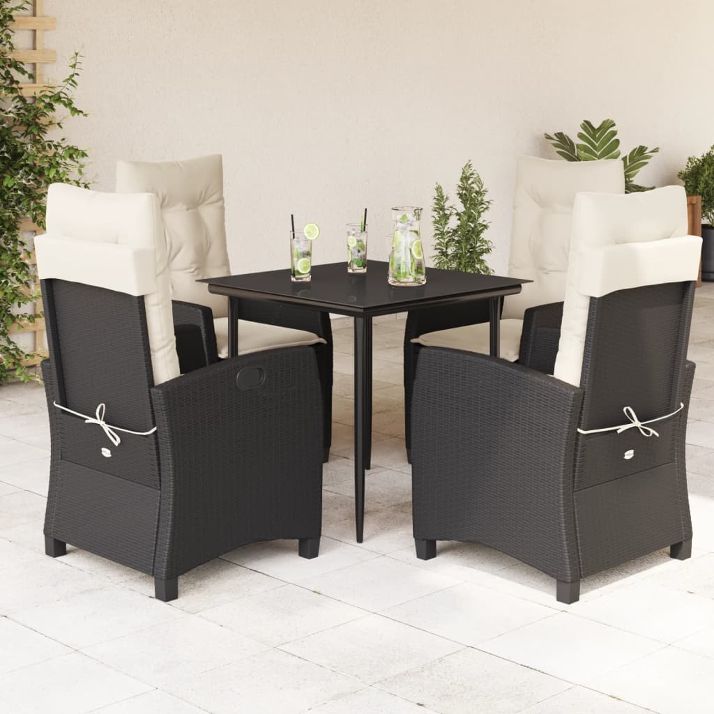 vidaXL Set mobilier de grădină cu perne, 5 piese, negru, poliratan