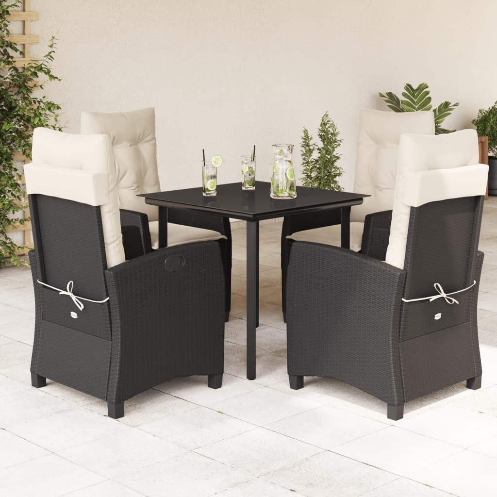 vidaXL Set mobilier de grădină cu perne, 5 piese, negru, poliratan