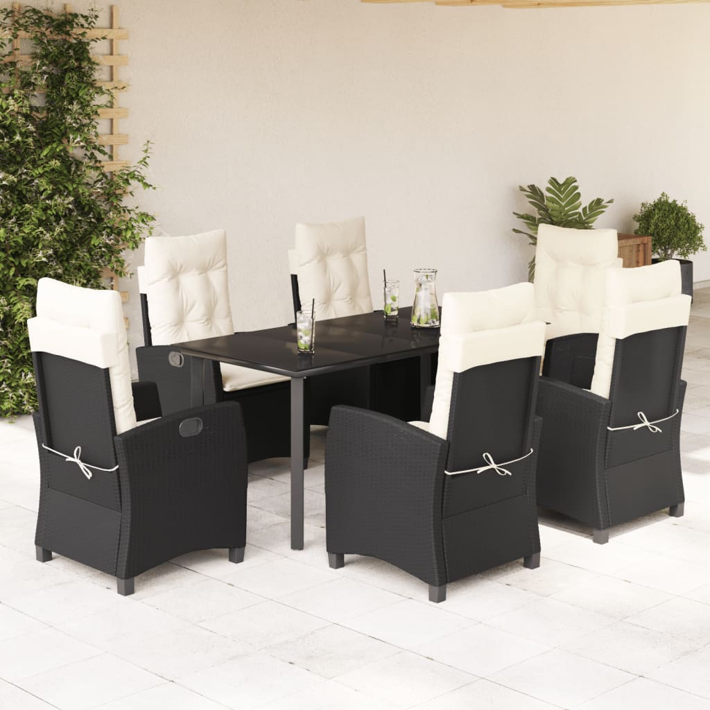vidaXL Set mobilier de grădină cu perne, 7 piese, negru, poliratan