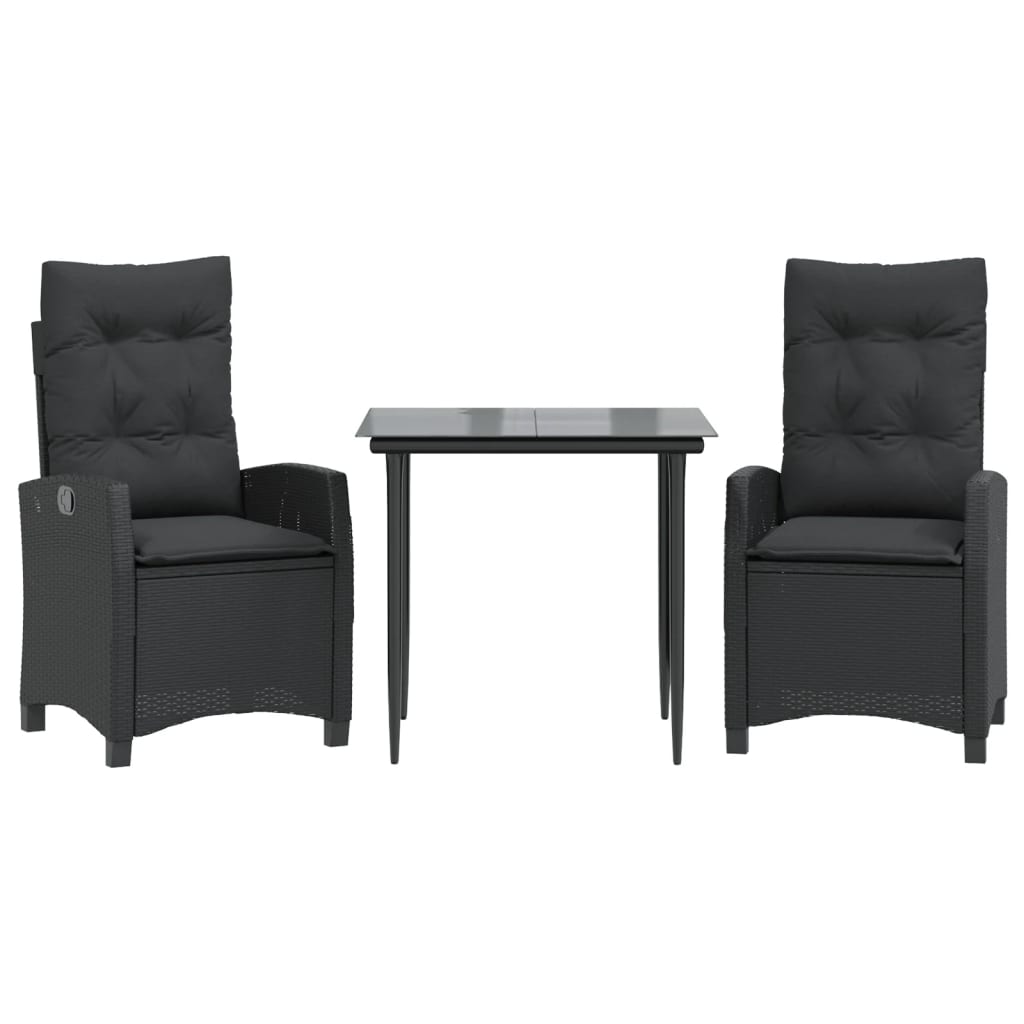 vidaXL Set mobilier de grădină cu perne, 3 piese, negru, poliratan