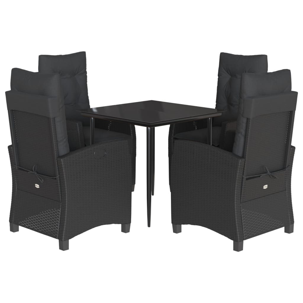 vidaXL 5-delige Tuinset met kussens poly rattan zwart afbeelding