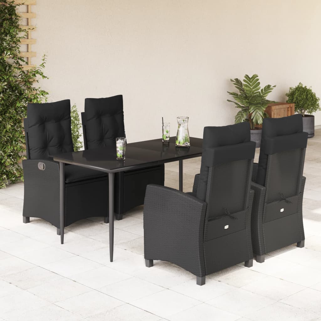 vidaXL Set mobilier de grădină cu perne, 5 piese, negru, poliratan