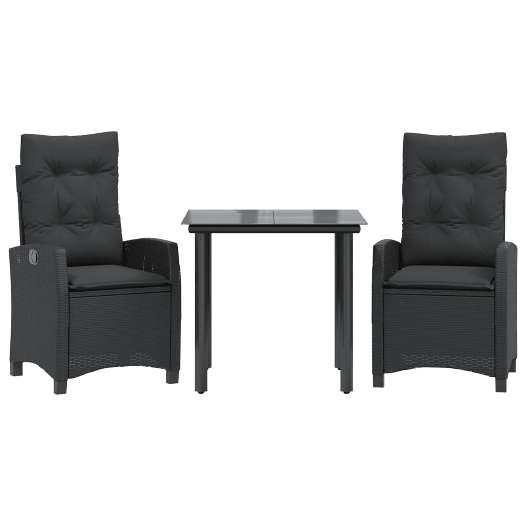 vidaXL Set mobilier de grădină cu perne, 3 piese, negru, poliratan