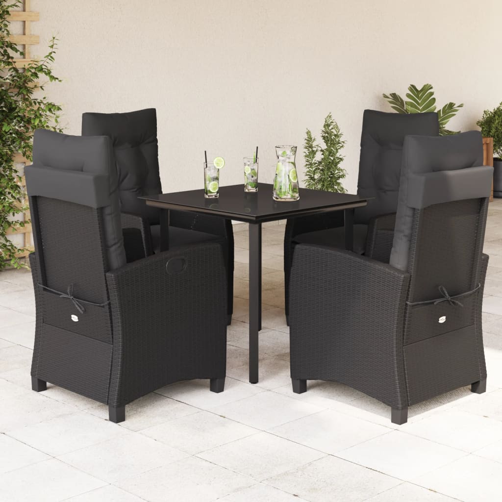 5-tlg. Garten-Essgruppe mit Kissen Schwarz Poly Rattan