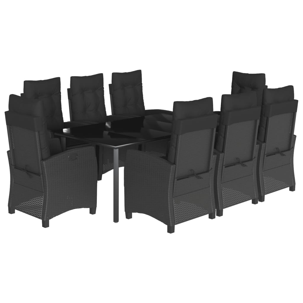 vidaXL Set mobilier de grădină cu perne, 9 piese, negru, poliratan