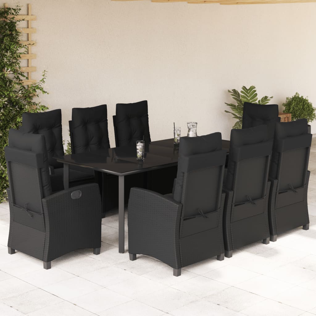 9-tlg. Garten-Essgruppe mit Kissen Schwarz Poly Rattan