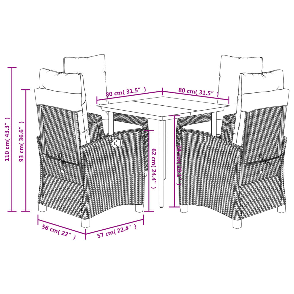 Set mobilier de grădină, 5 piese, cu perne, maro, poliratan