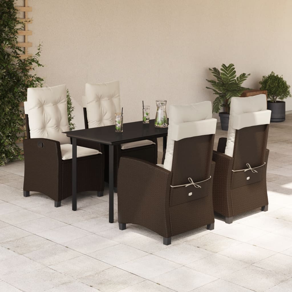 vidaXL Set mobilier de grădină, 5 piese, cu perne, maro, poliratan