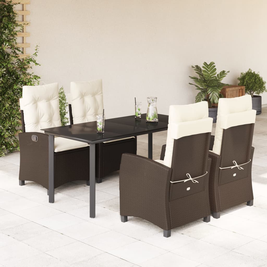 vidaXL Set mobilier de grădină, 5 piese, cu perne, maro, poliratan