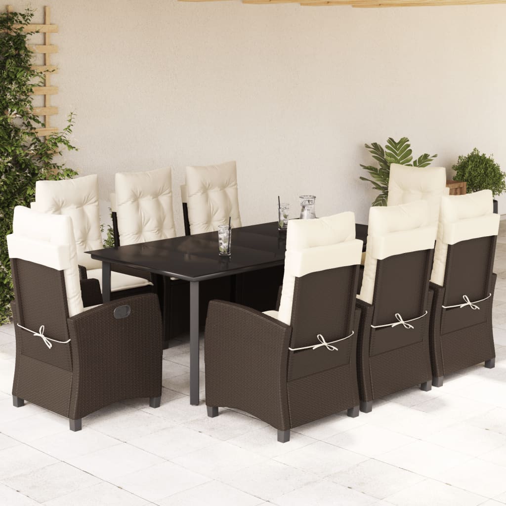 vidaXL Set mobilier de grădină cu perne, 9 piese, maro, poliratan