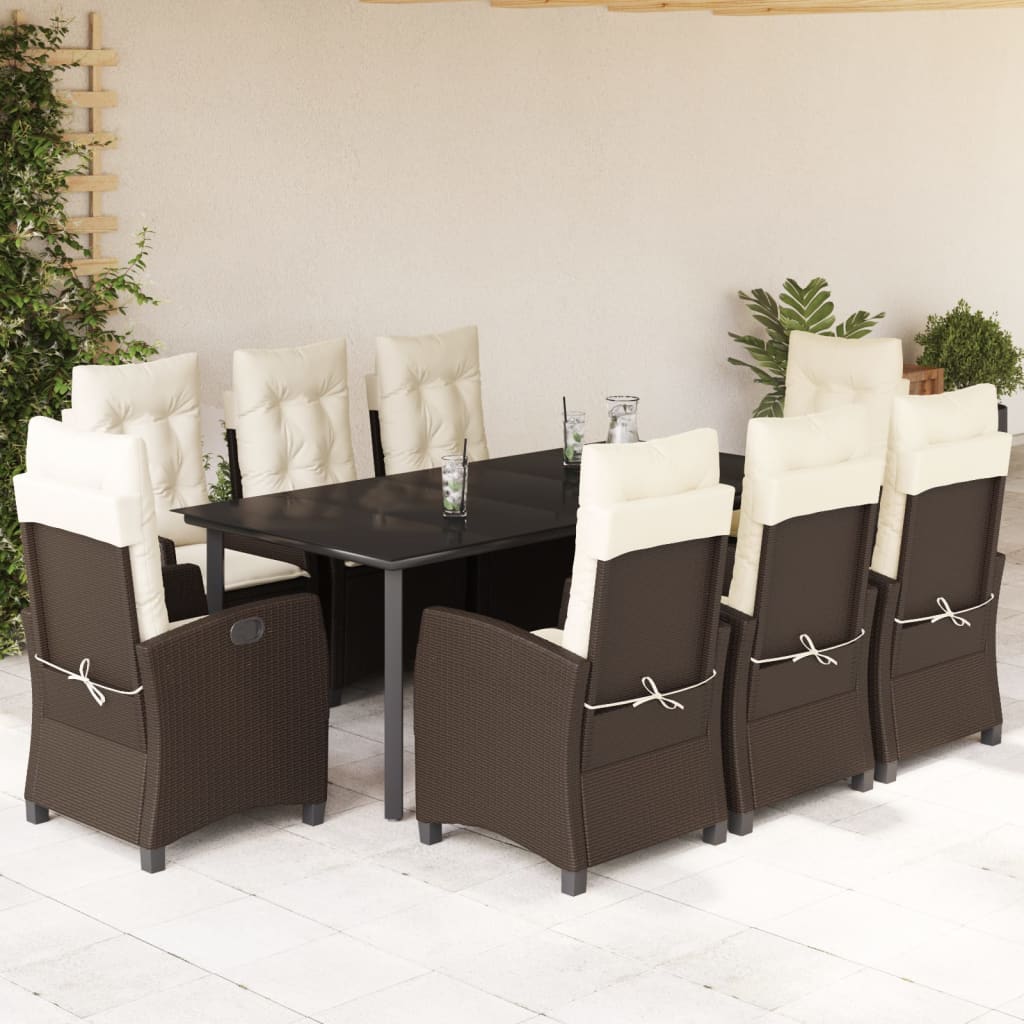 vidaXL Set mobilier de grădină cu perne, 9 piese, maro, poliratan