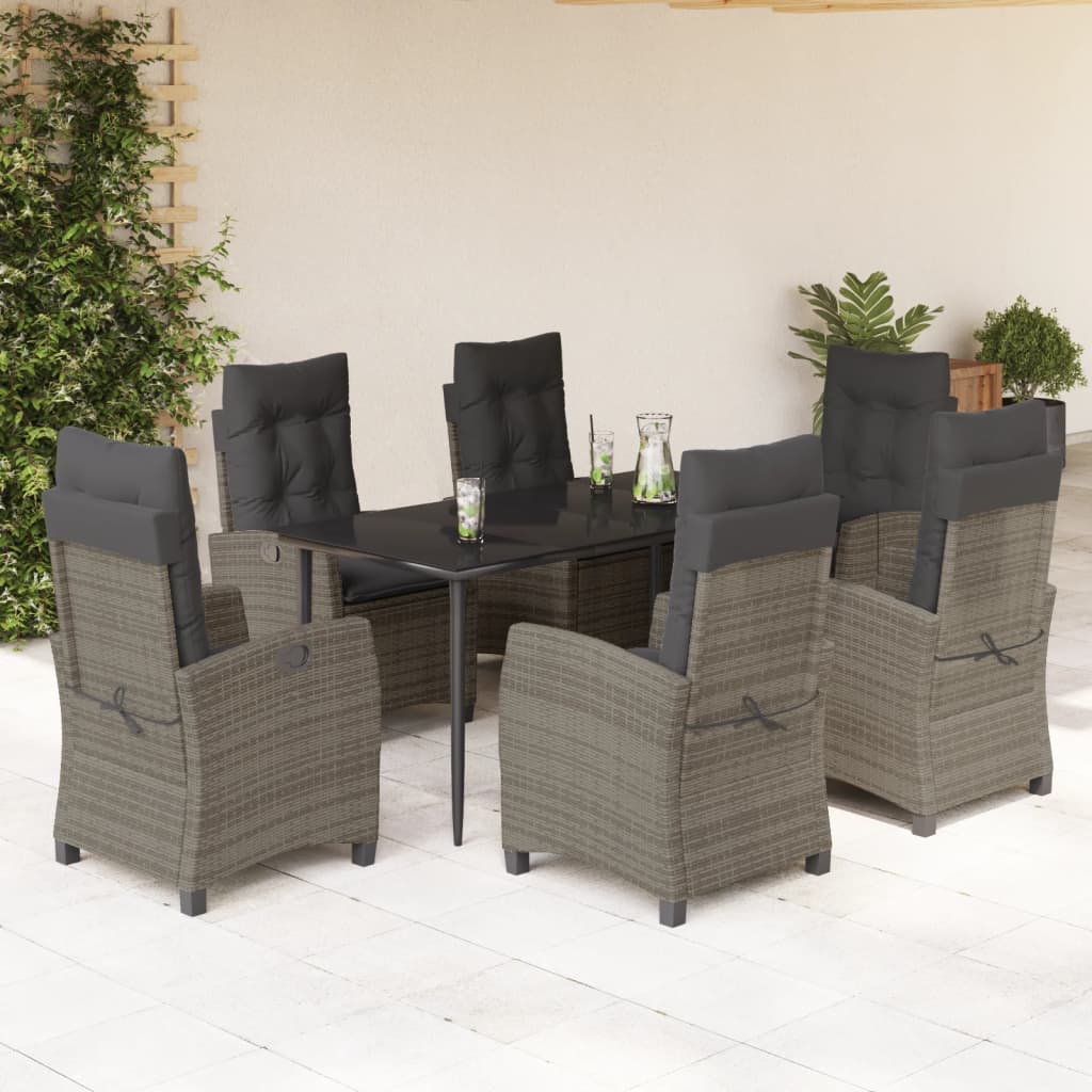 vidaXL Set mobilier de grădină cu perne, 7 piese, gri, poliratan