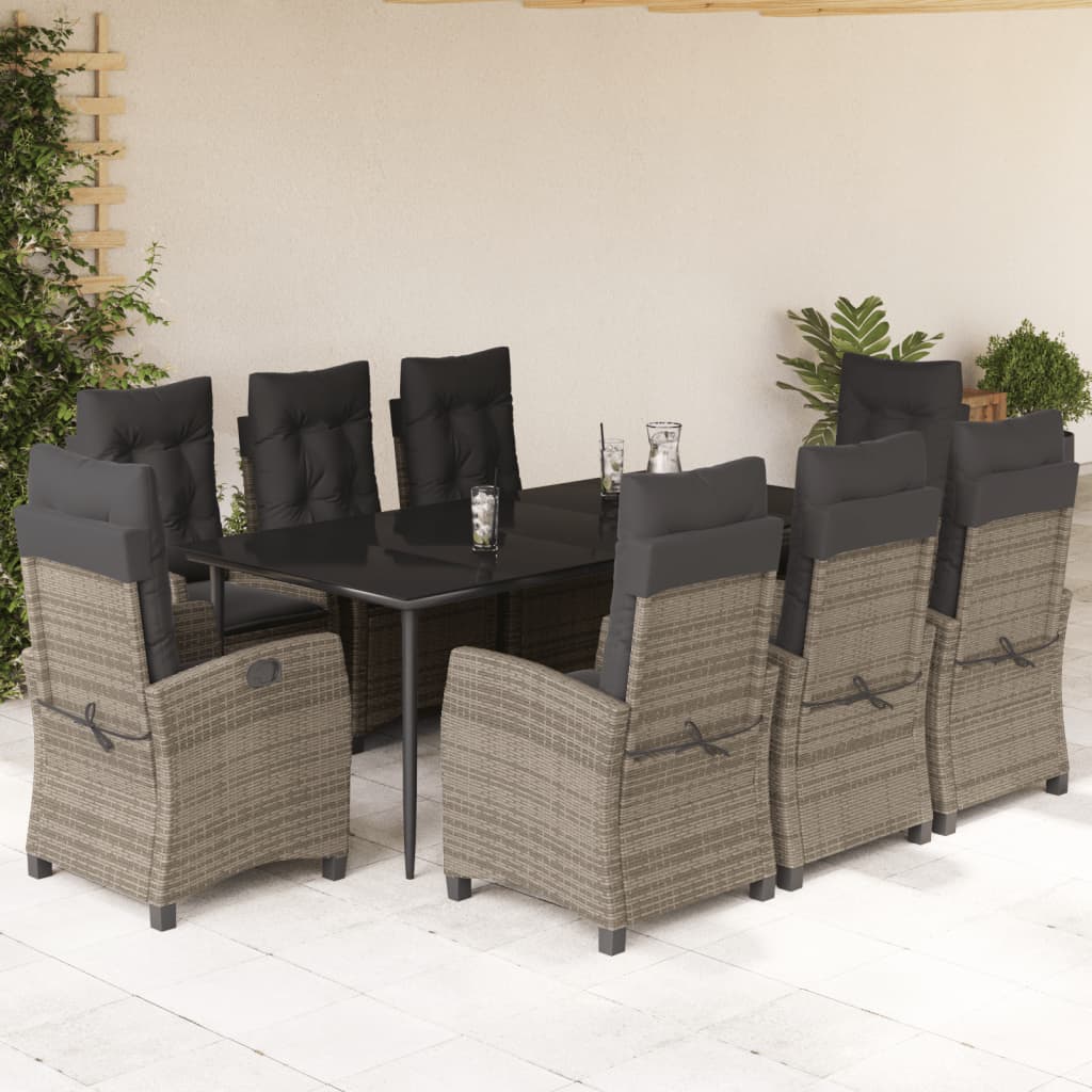 vidaXL Set mobilier grădină cu perne, 9 piese, gri, poliratan