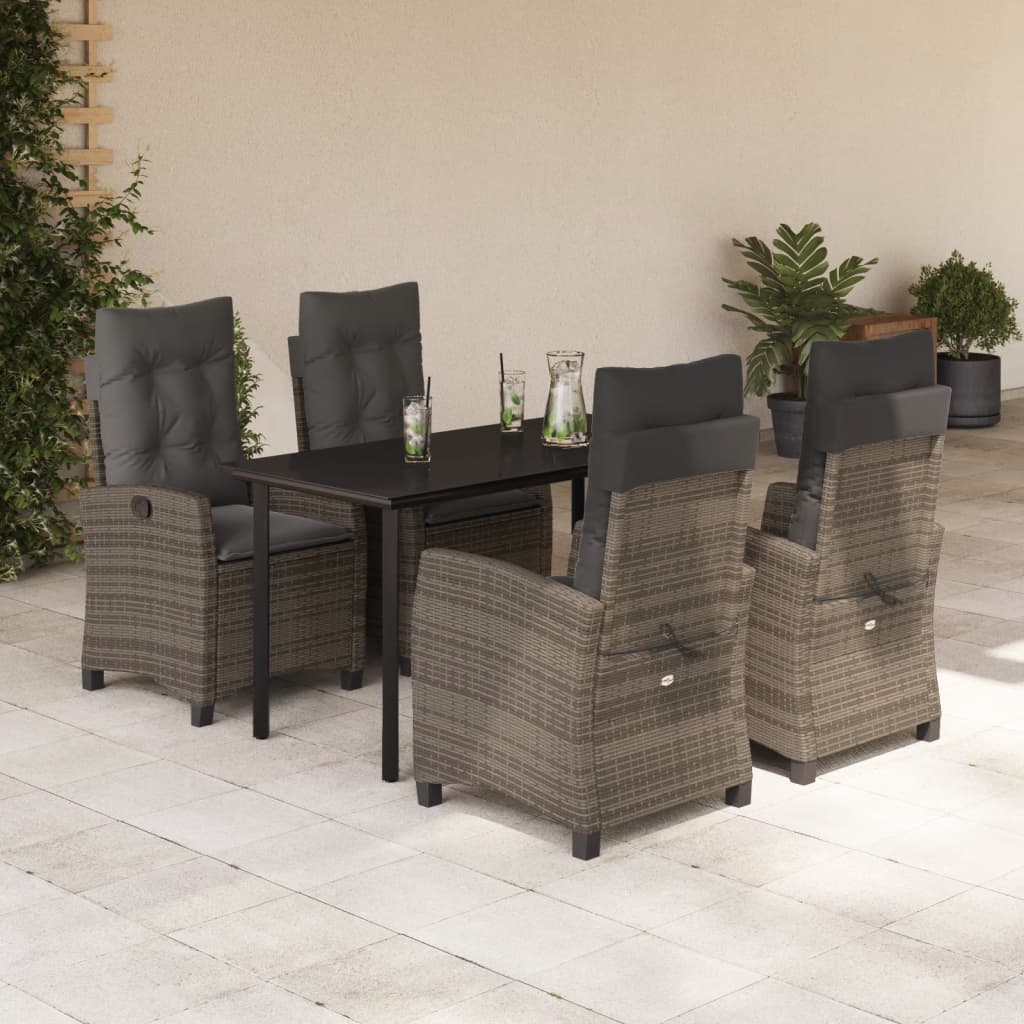 vidaXL Set mobilier de grădină cu perne, 5 piese, gri, poliratan