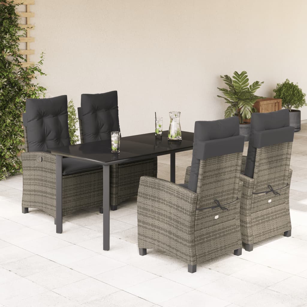 vidaXL Set mobilier de grădină cu perne, 5 piese, gri, poliratan