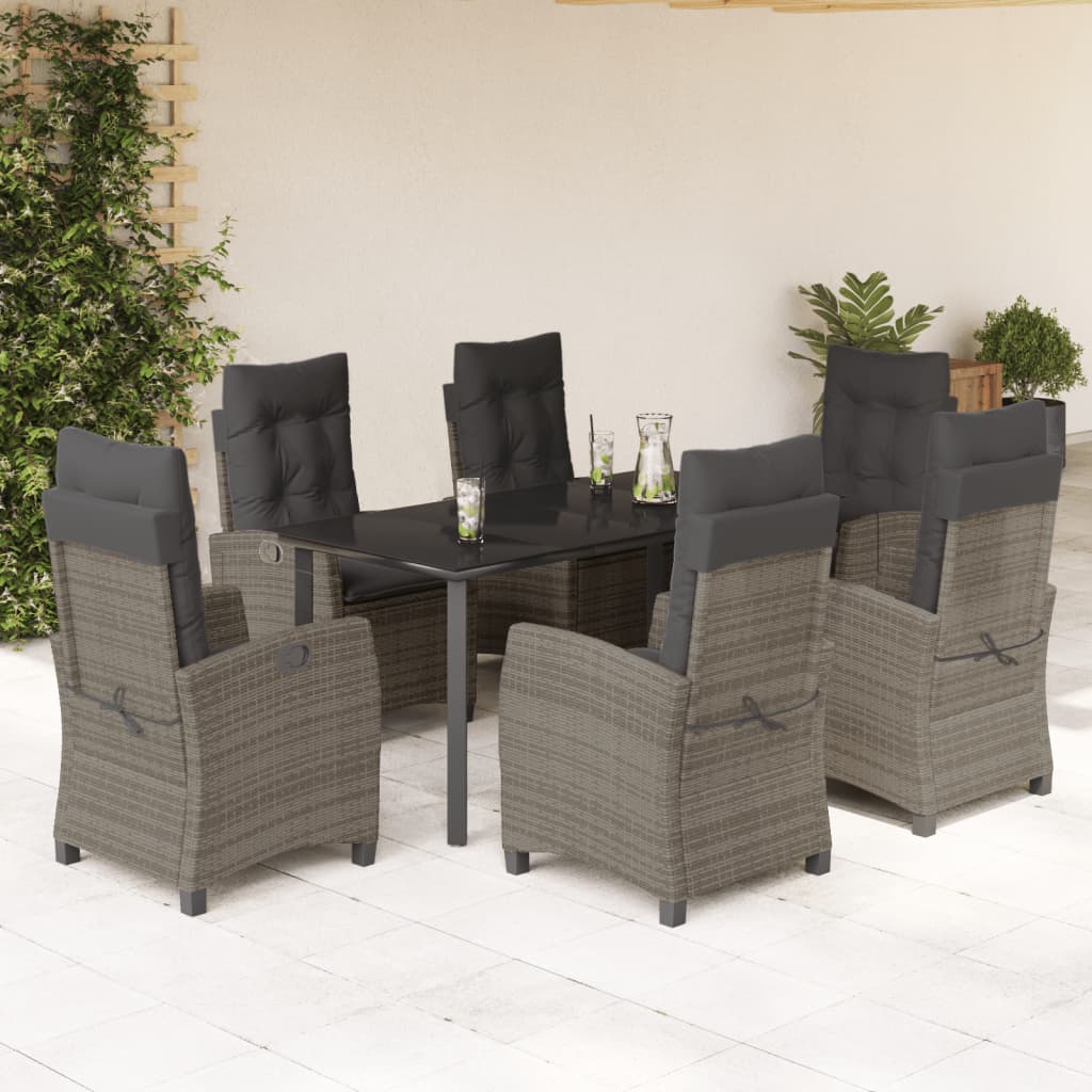 vidaXL Set mobilier de grădină cu perne, 7 piese, gri, poliratan