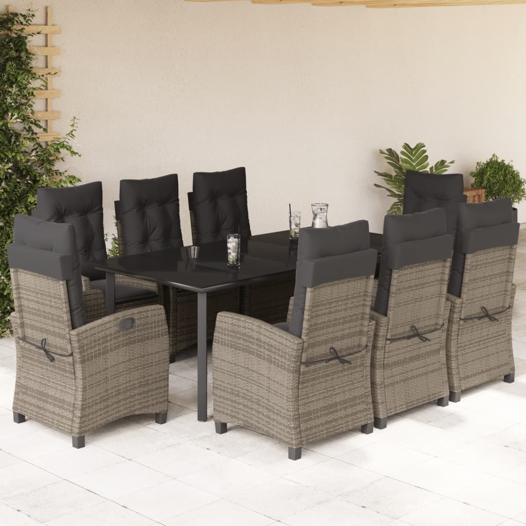 vidaXL Set mobilier grădină cu perne, 9 piese, gri, poliratan