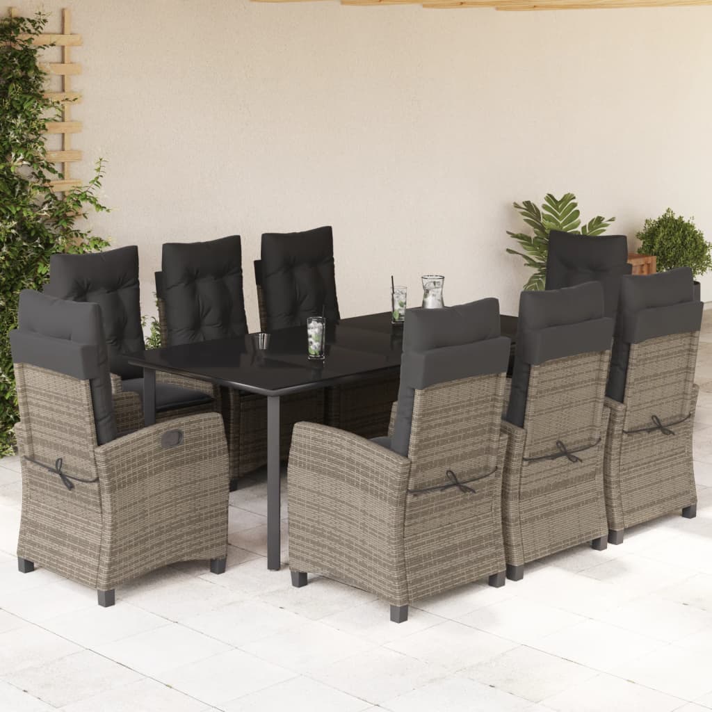 vidaXL Set mobilier grădină cu perne, 9 piese, gri, poliratan